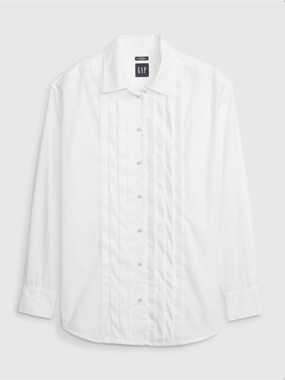NWT, GAP Big Shirt, Oversized White Pearl Button Down, Pintuck Front, Size S